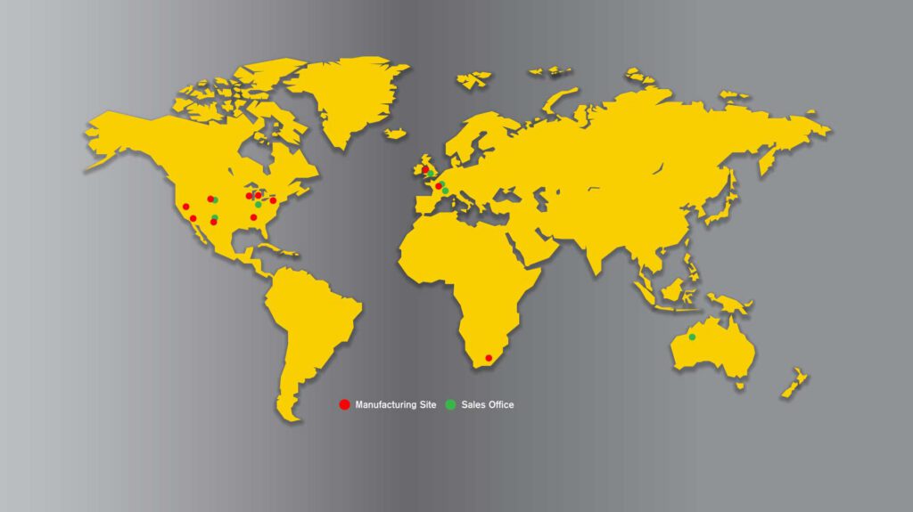Map of Macpactor manufacturing sites and sales offices worldwide